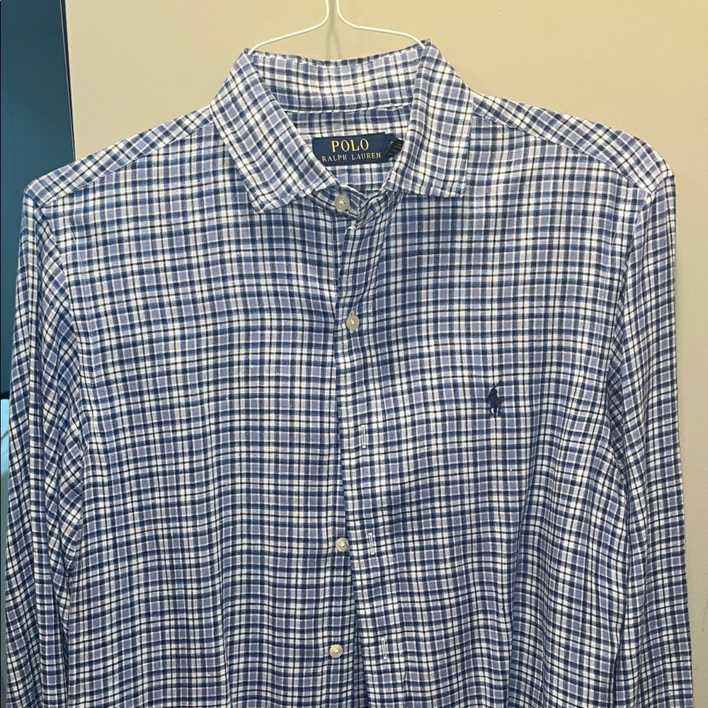Polo by Ralph Lauren Men's White and Blue Checkered Shirt